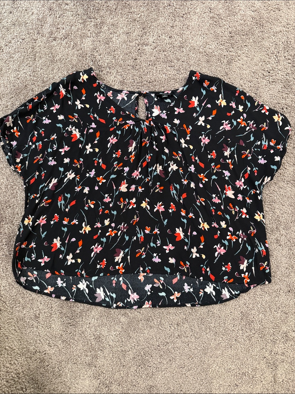 Madewell Black Floral Flutter-Sleeve Cropped Blouse